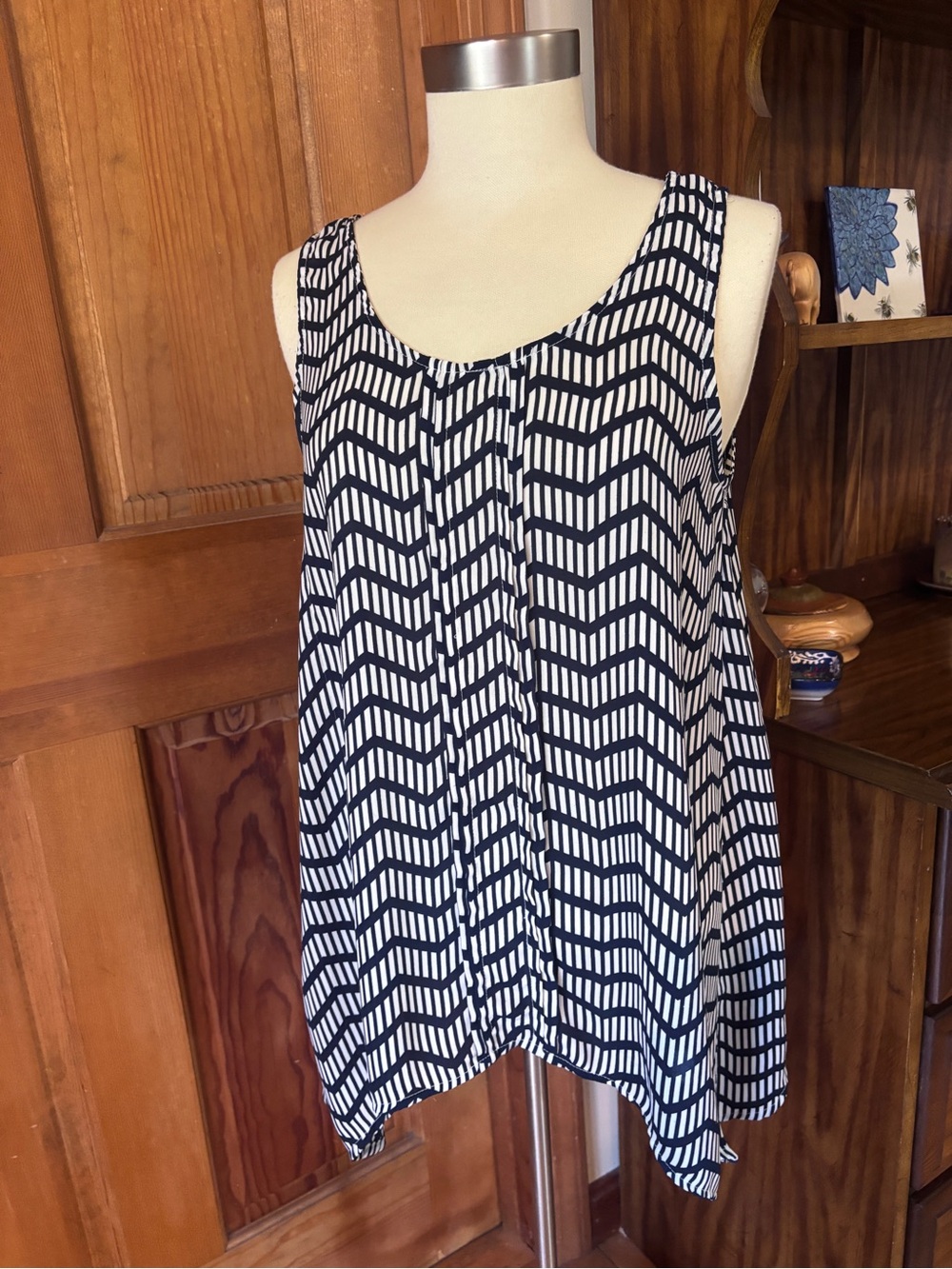 Navy and White Geometric Sleeveless Tank Tunic